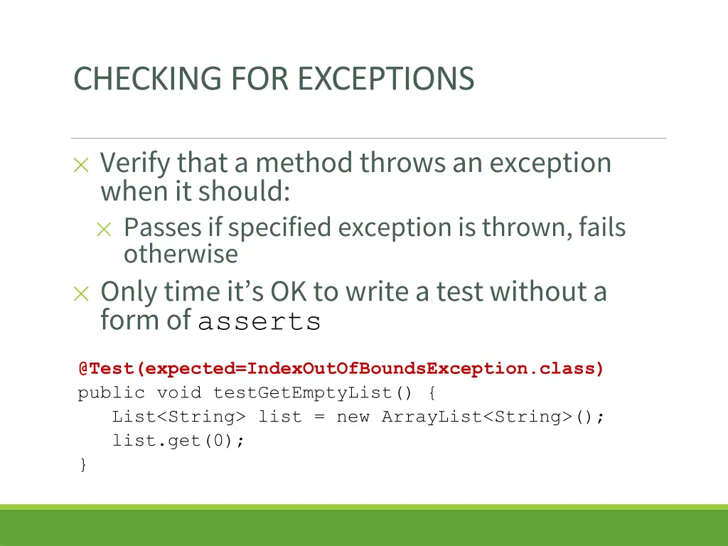 checking for exceptions