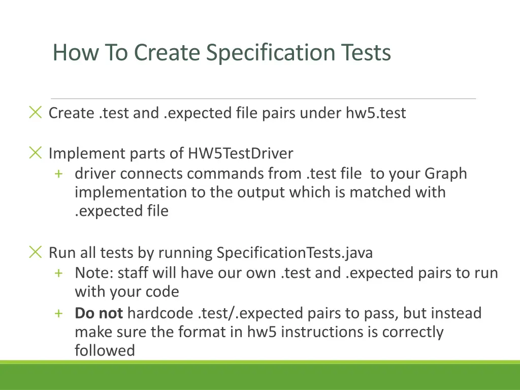 how to create specification tests