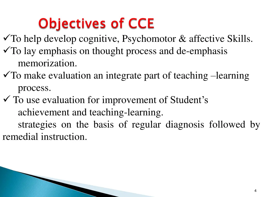 objectives of cce to help develop cognitive