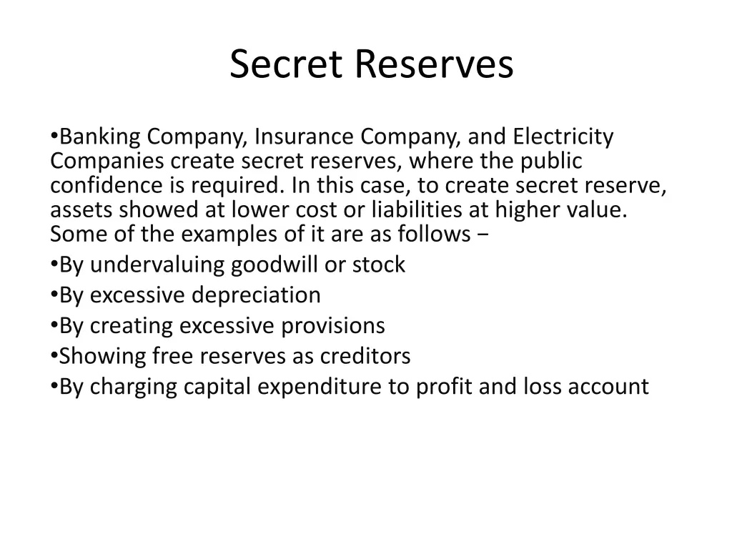 secret reserves