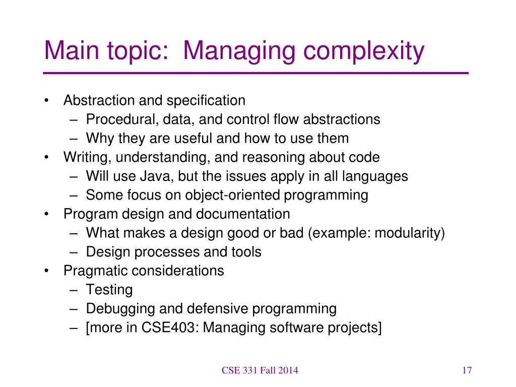 main topic managing complexity