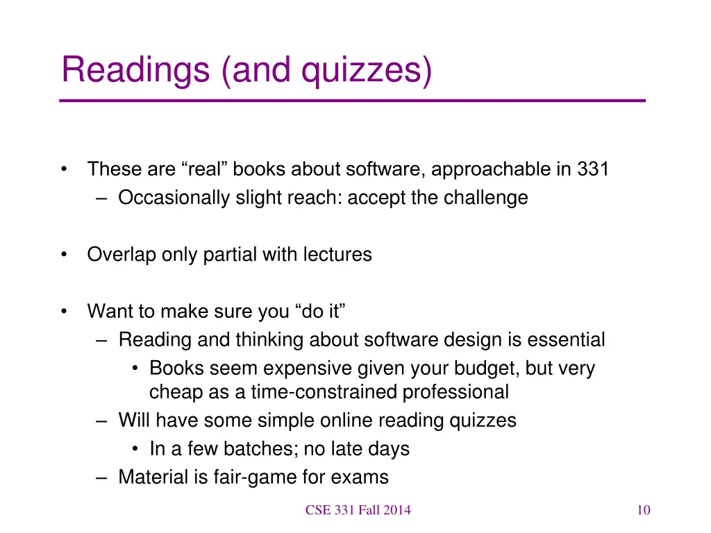 readings and quizzes