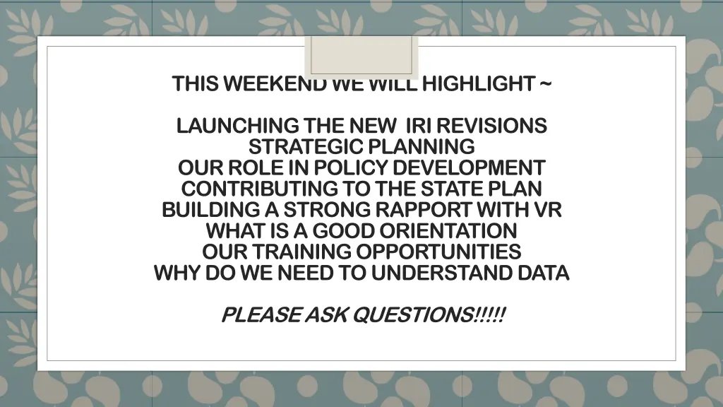 this weekend we will highlight