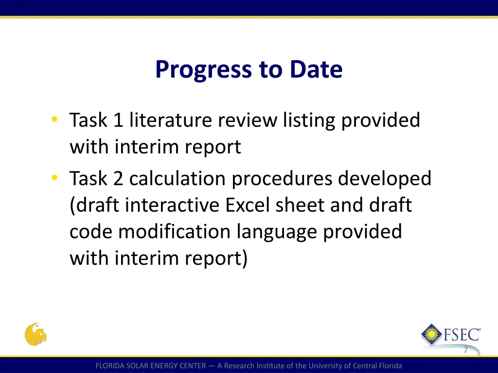 progress to date