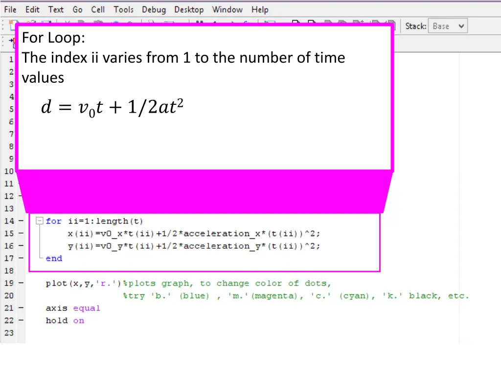 for loop the index ii varies from 1 to the number