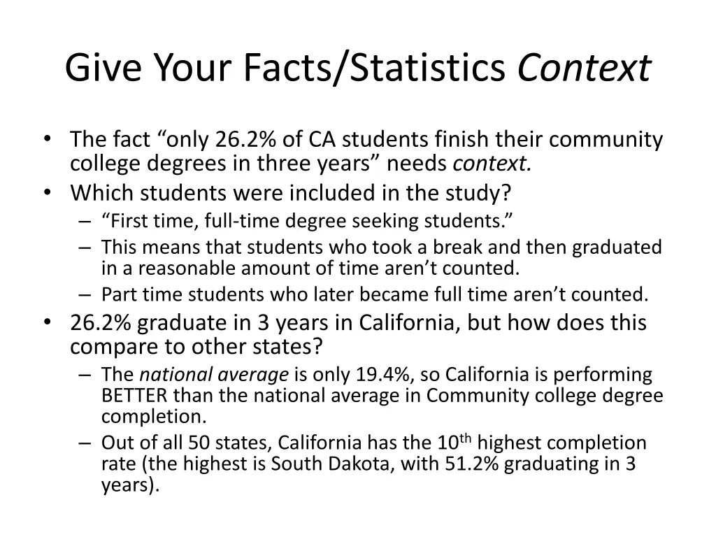 give your facts statistics context