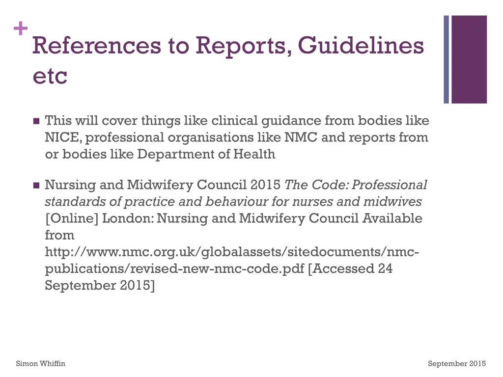 references to reports guidelines etc