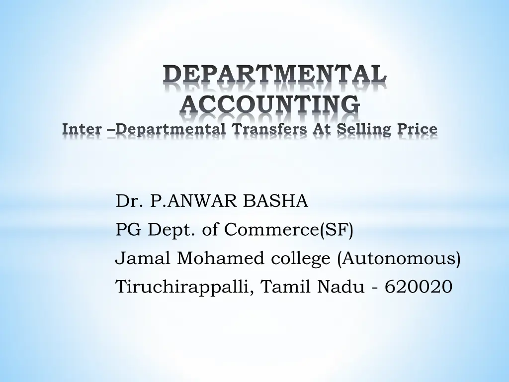 departmental accounting inter departmental