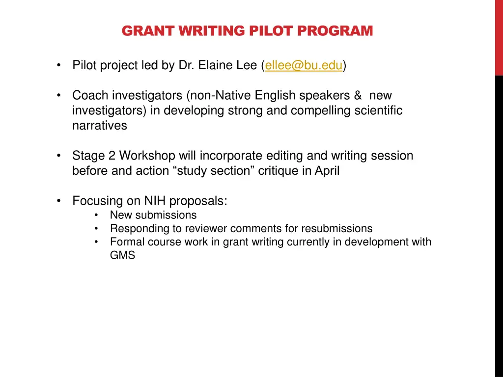 grant writing pilot program