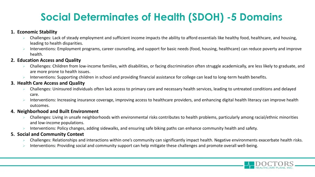 social determinates of health sdoh 5 domains