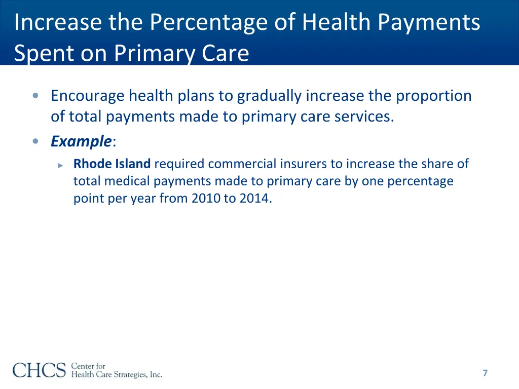 increase the percentage of health payments spent