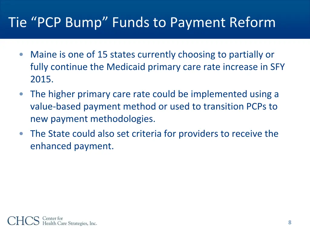 tie pcp bump funds to payment reform