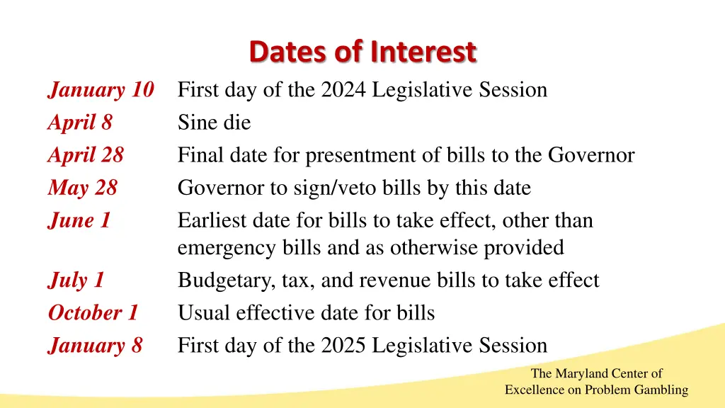 dates of interest