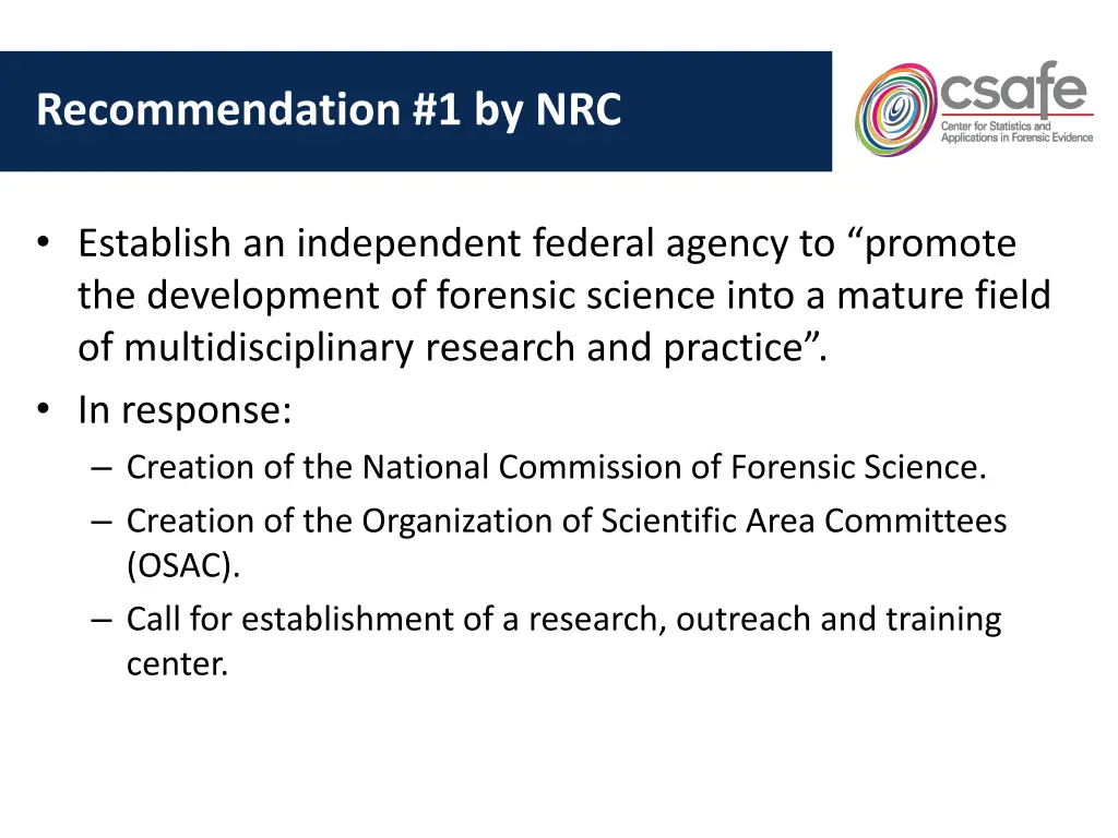 recommendation 1 by nrc