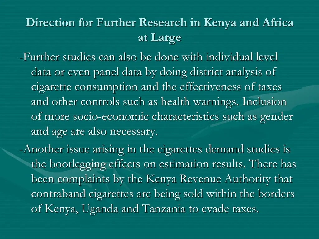 direction for further research in kenya