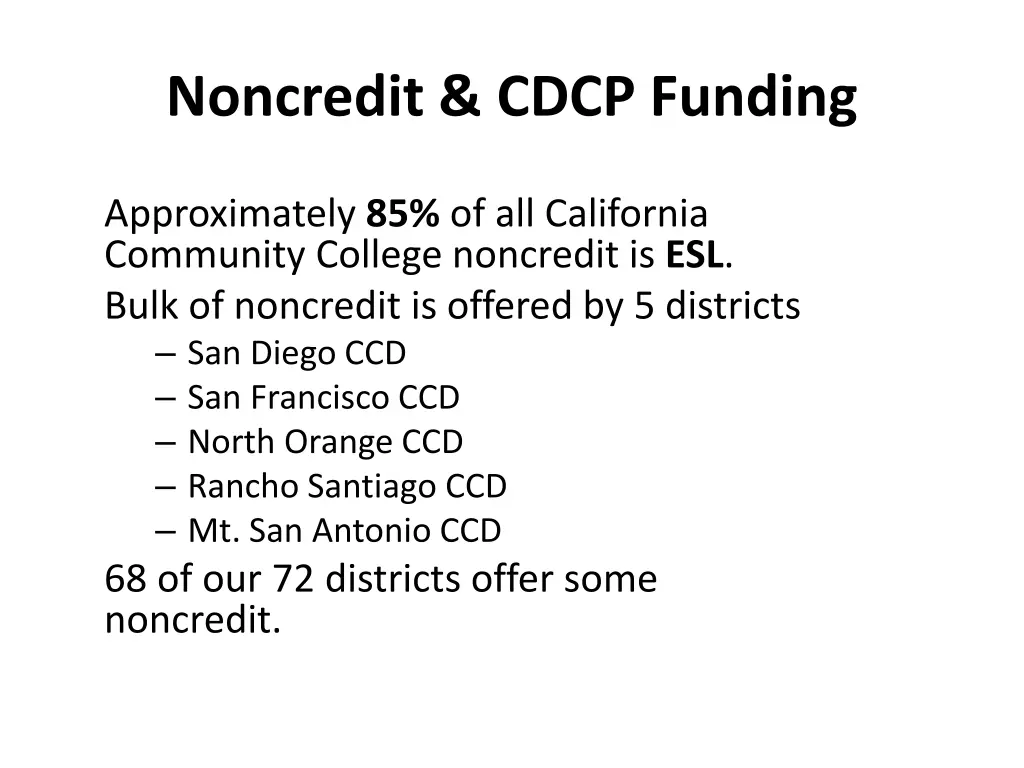 noncredit cdcp funding