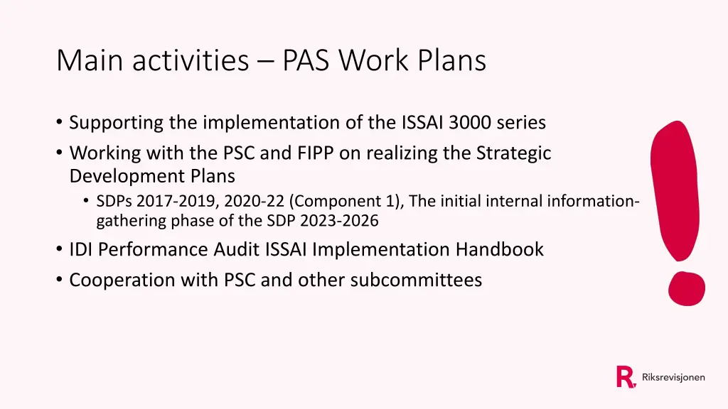 main activities pas work plans