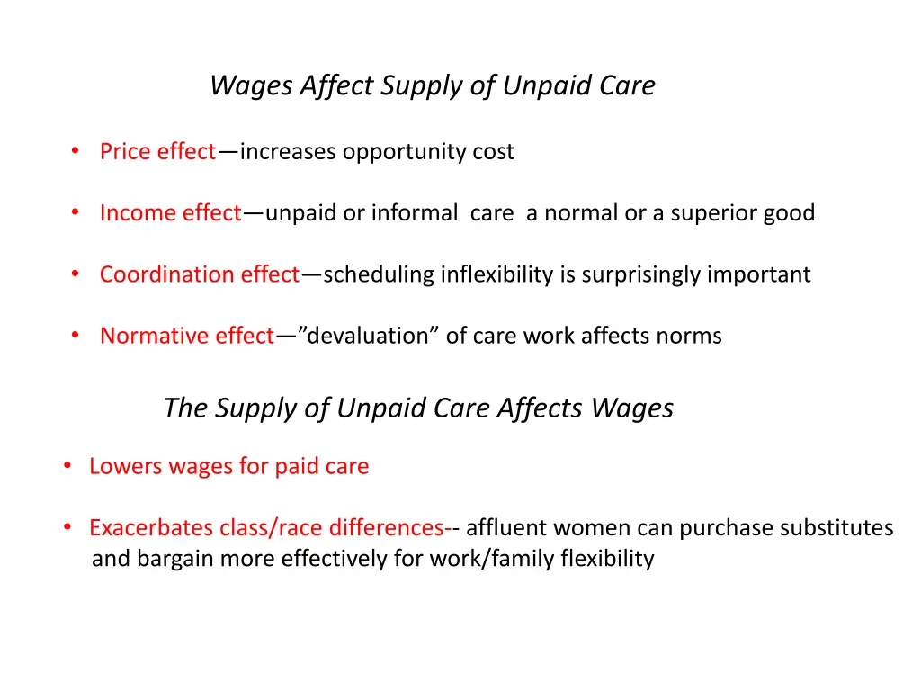 wages affect supply of unpaid care