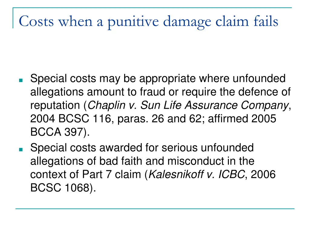 costs when a punitive damage claim fails