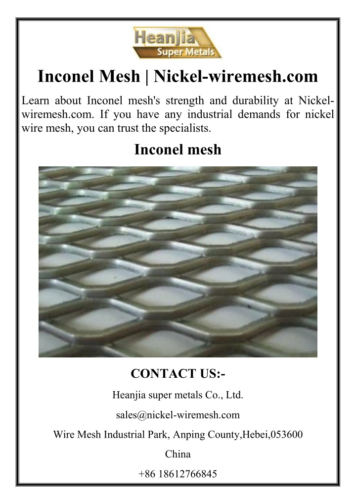 inconel mesh nickel wiremesh com