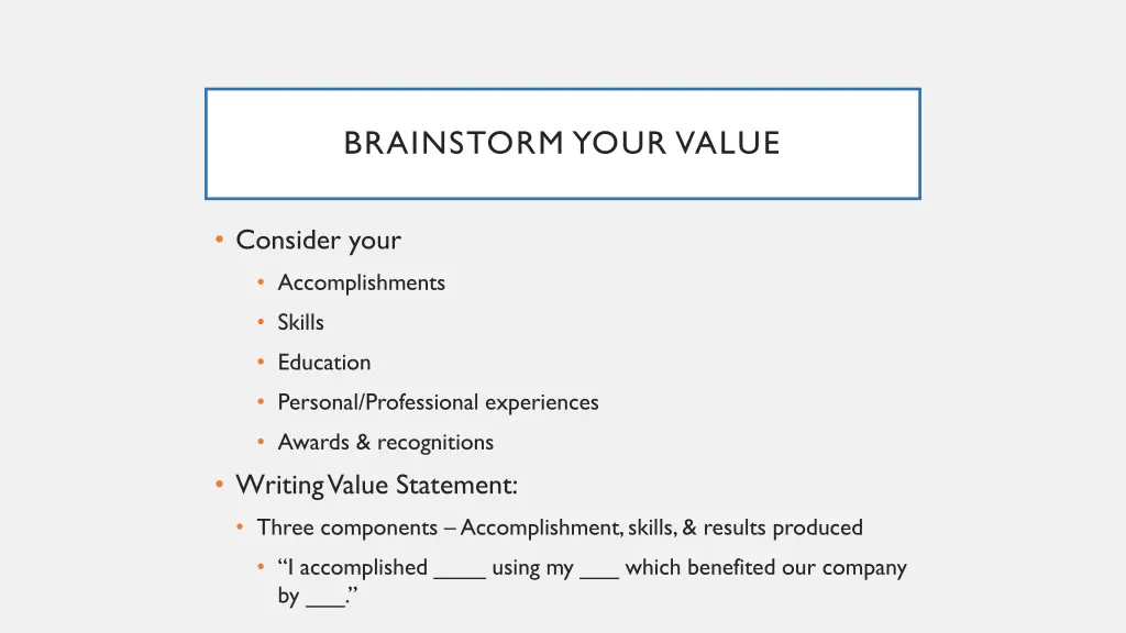 brainstorm your value