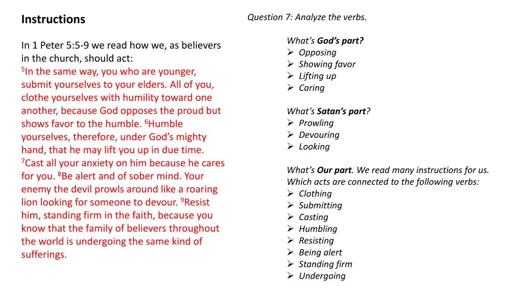 question 7 analyze the verbs what s god s part