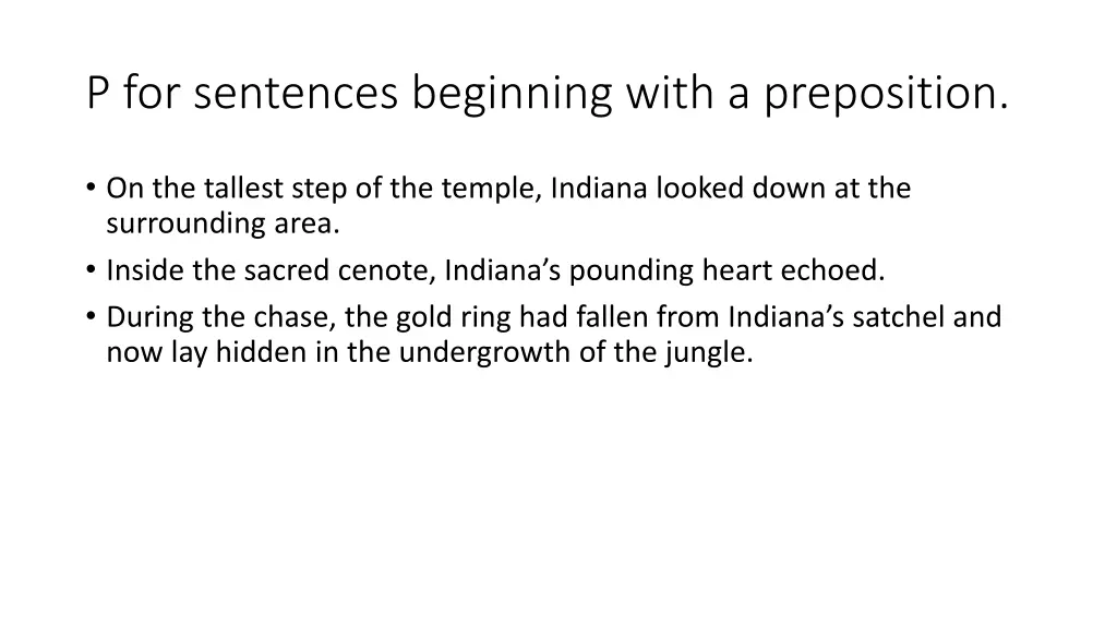 p for sentences beginning with a preposition
