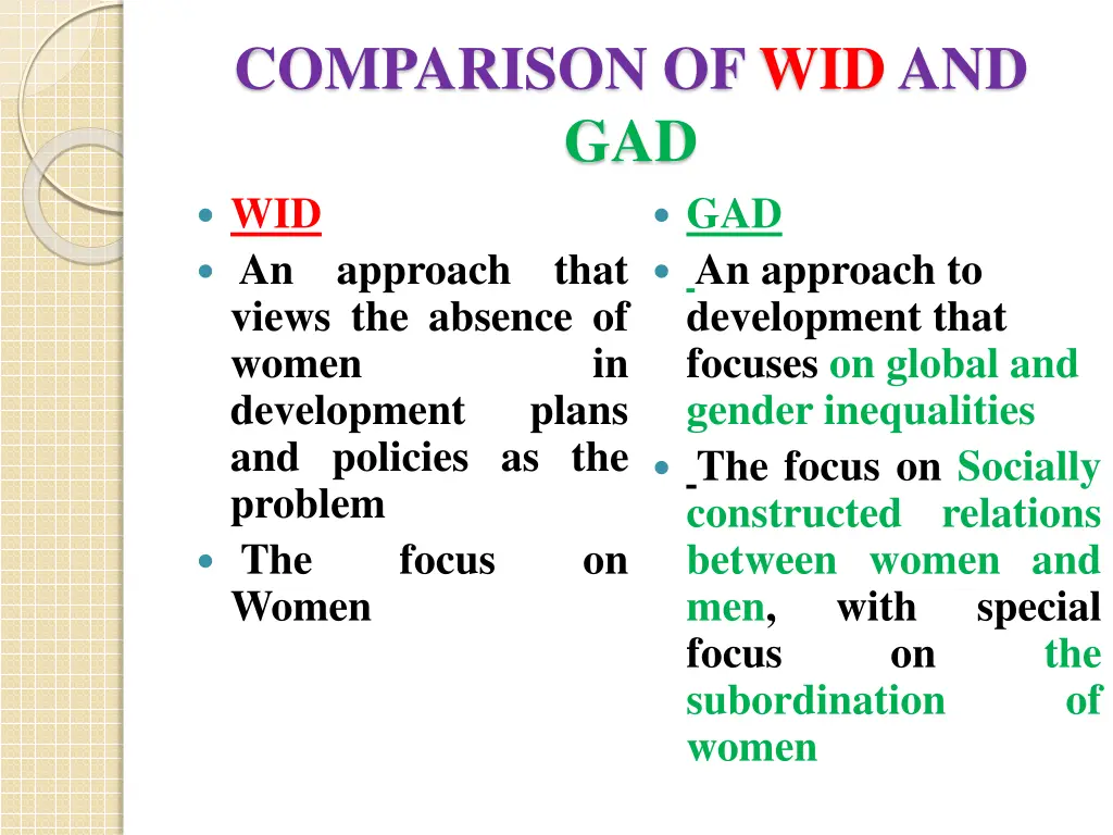 comparison of wid and gad wid an approach that
