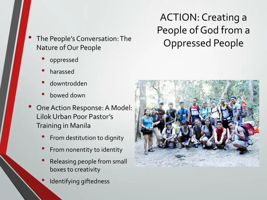 action creating a people of god from a oppressed