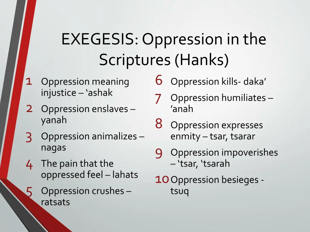 exegesis oppression in the scriptures hanks