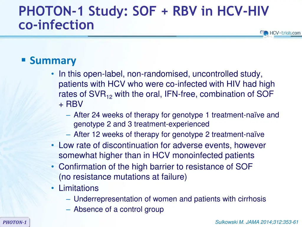 photon 1 study sof rbv in hcv hiv co infection 5