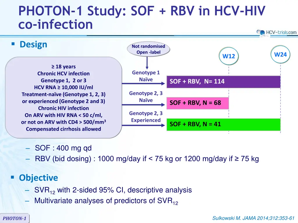 photon 1 study sof rbv in hcv hiv co infection