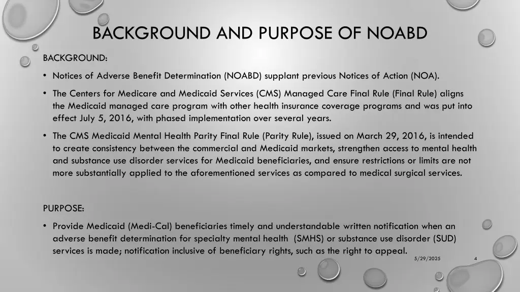 background and purpose of noabd