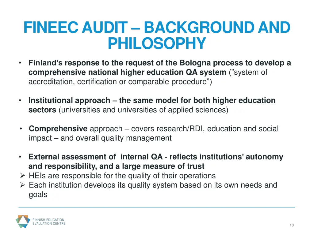 fineec audit background and philosophy