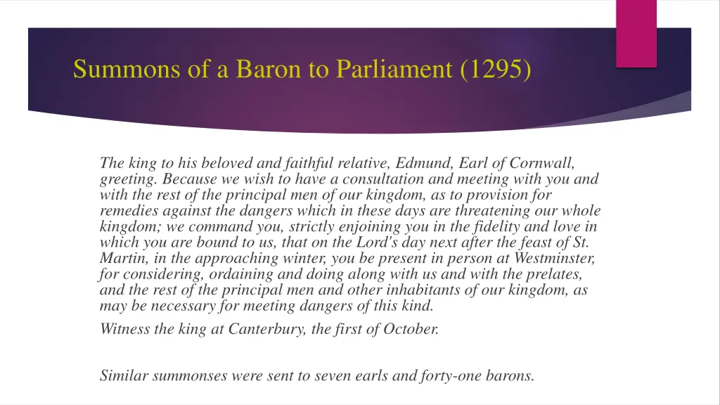 summons of a baron to parliament 1295