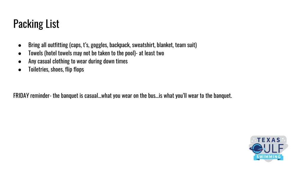 packing list