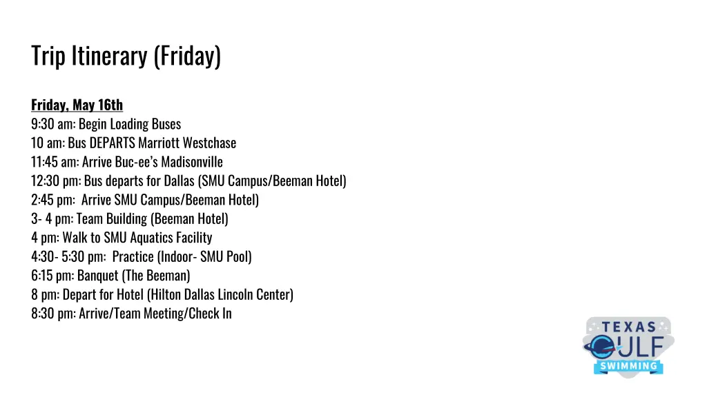 trip itinerary friday