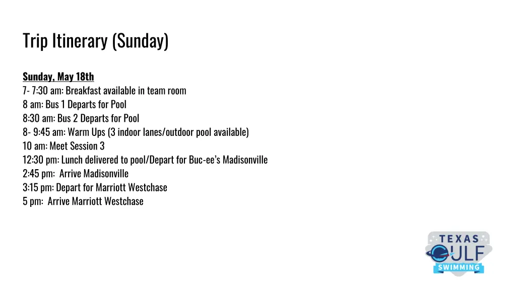 trip itinerary sunday