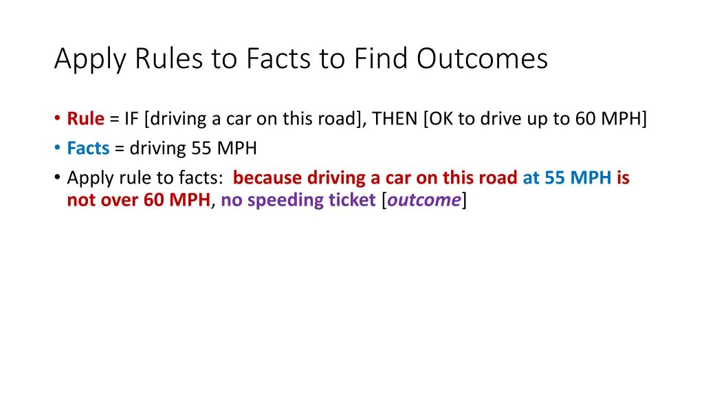 apply rules to facts to find outcomes