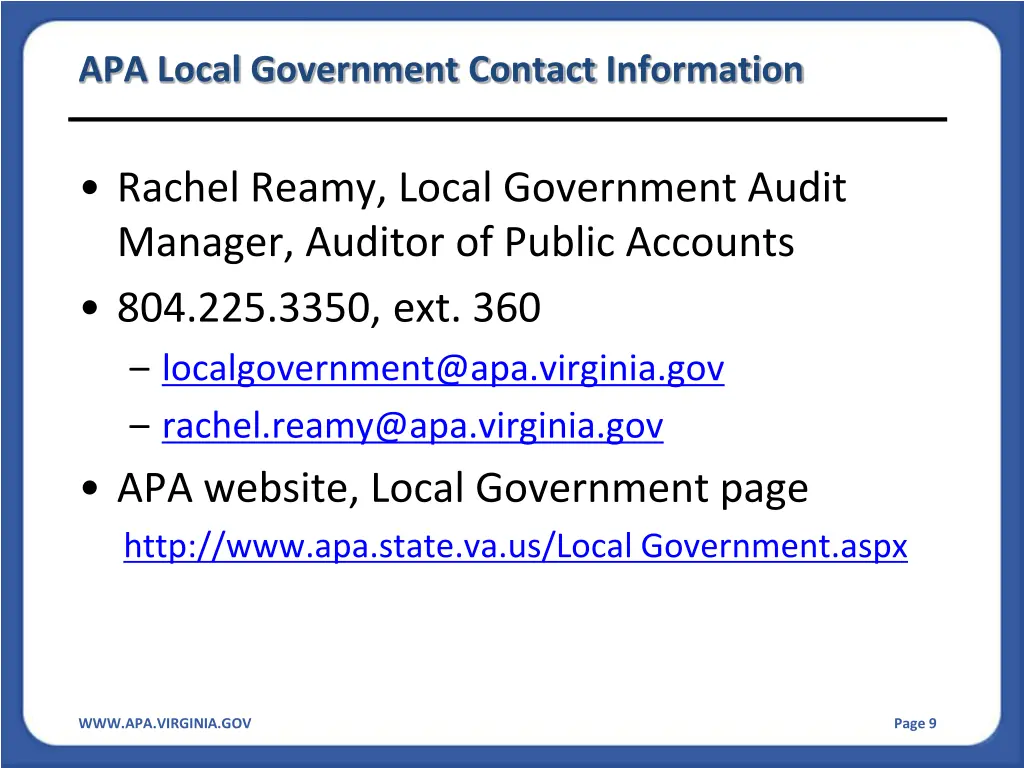 apa local government contact information