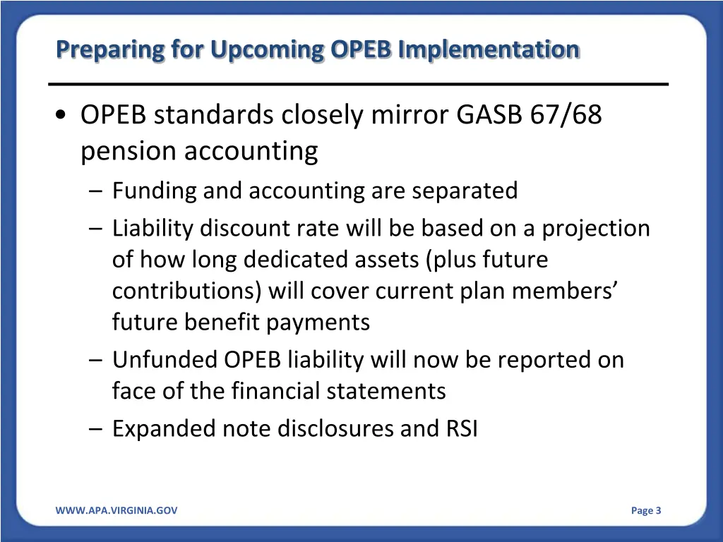 preparing for upcoming opeb implementation 1