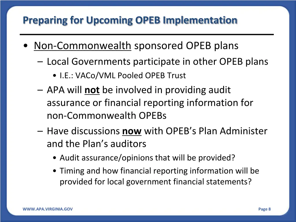 preparing for upcoming opeb implementation 6