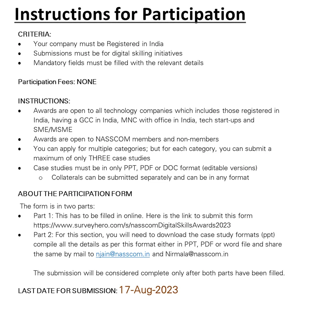 instructions for participation