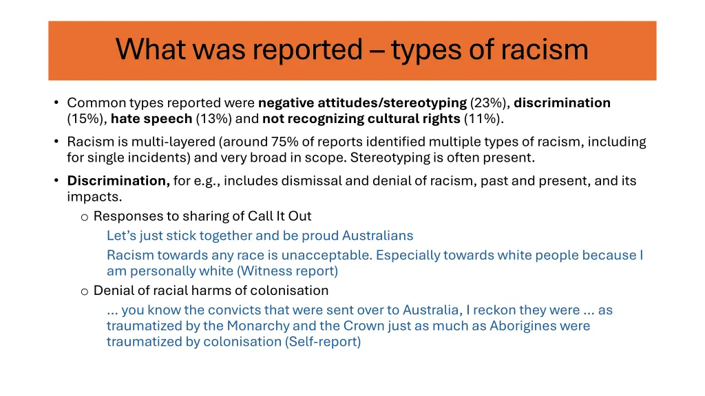 what was reported types of racism