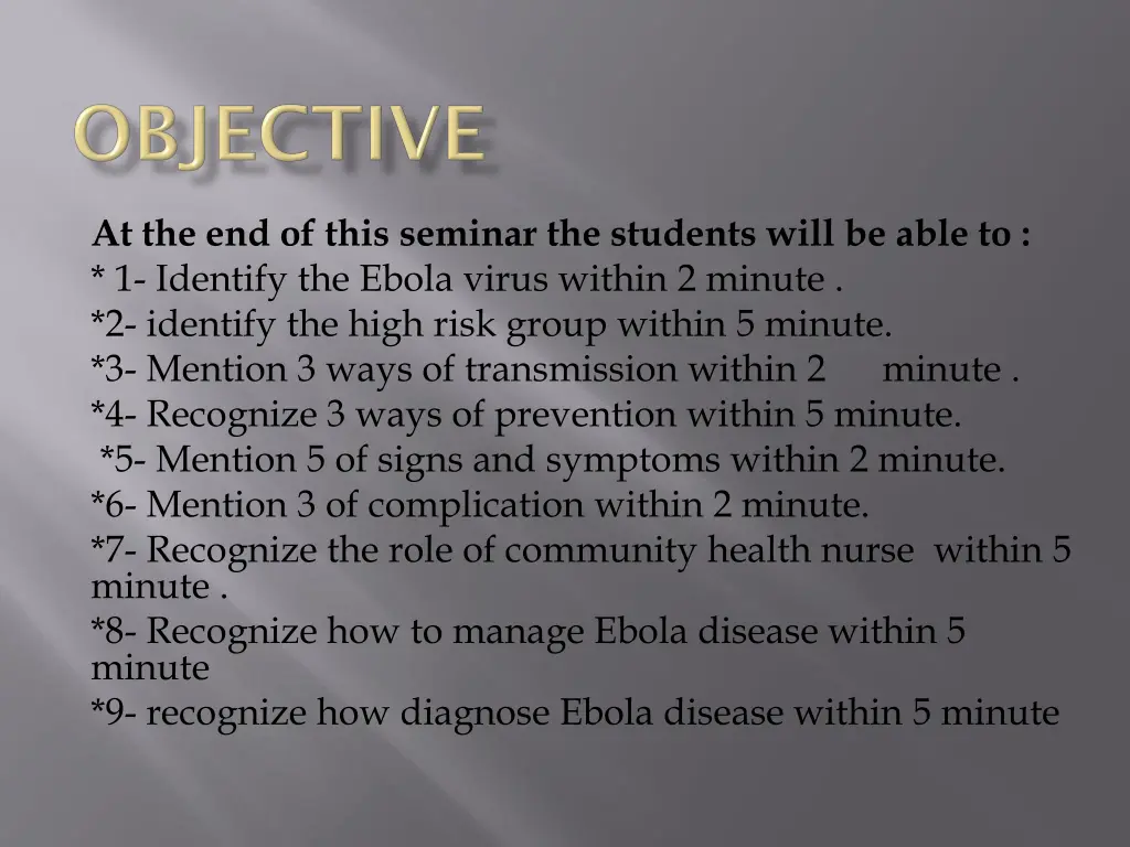 at the end of this seminar the students will