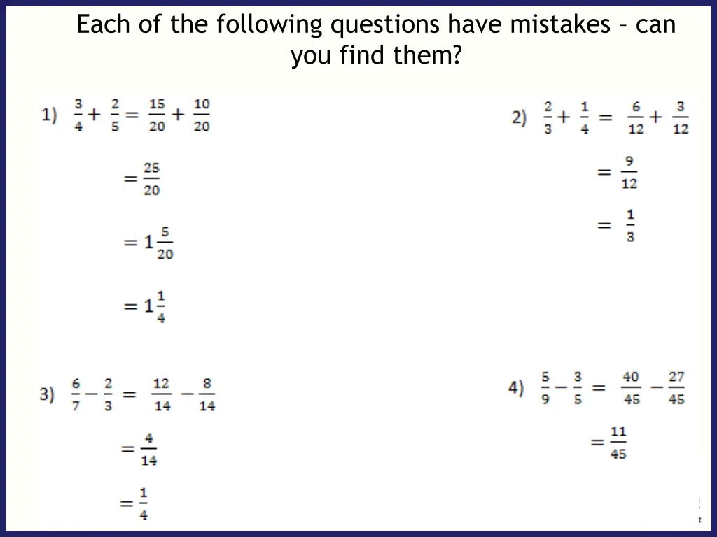 each of the following questions have mistakes