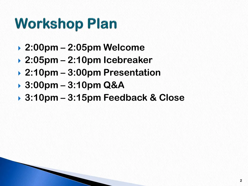 2 00pm 2 05pm welcome 2 05pm 2 10pm icebreaker