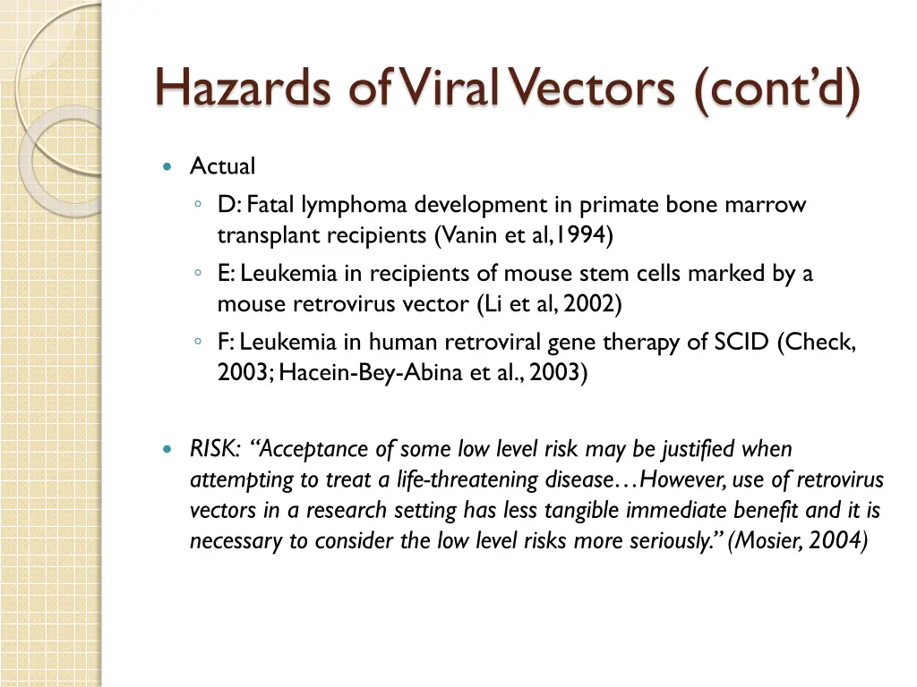 hazards of viral vectors cont d 1
