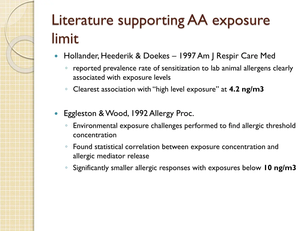literature supporting aa exposure limit