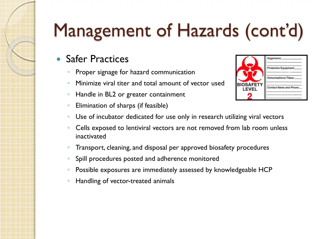 management of hazards cont d 1